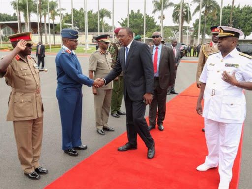 President Uhuru Kenyatta is seen off by government officials on Tuesday. Uhuru will be attending the African Development Bank Annual Meetings in Lusaka, Zambia on Wednesday. Photo/PSCU.