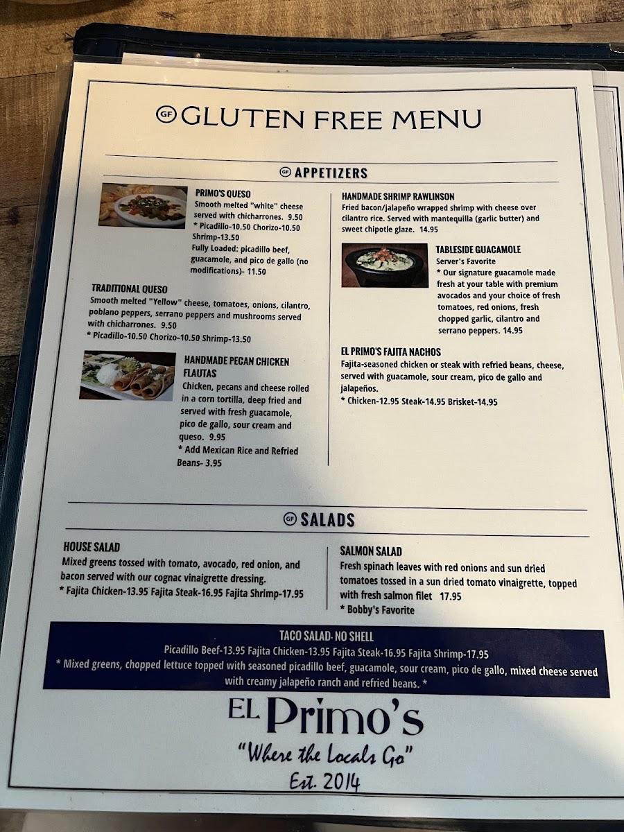 El Primo's Mexican Grill & Cantina gluten-free menu