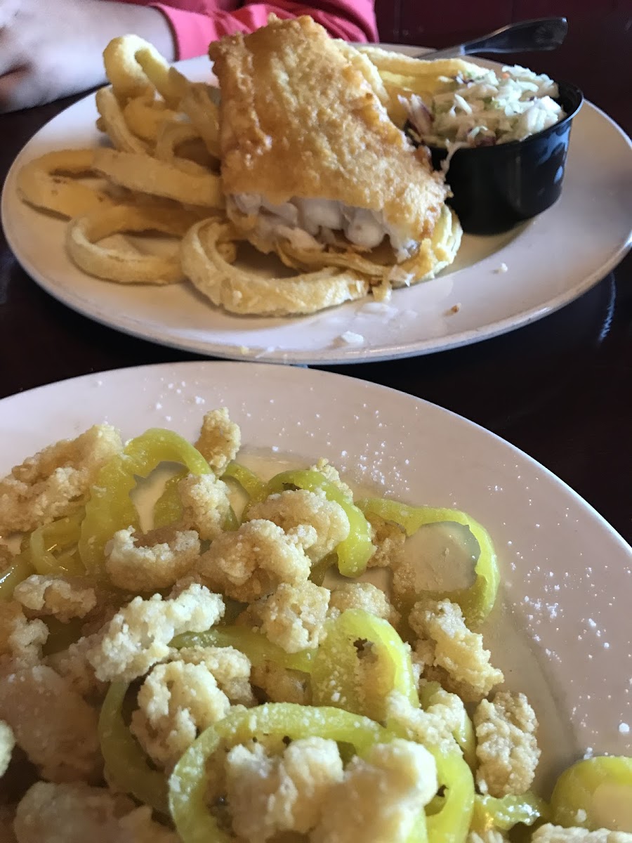 Calamari and Fish & chips(with onion rings instead of fries)
