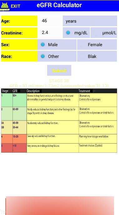Android application eGFR Calculator screenshort