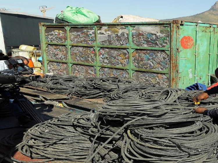 Some of the cable police seized during operations targeting scrap metal dealers in Maitland, Cape Town, on Tuesday.