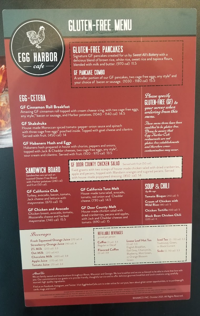 Egg Harbor Cafe gluten-free menu