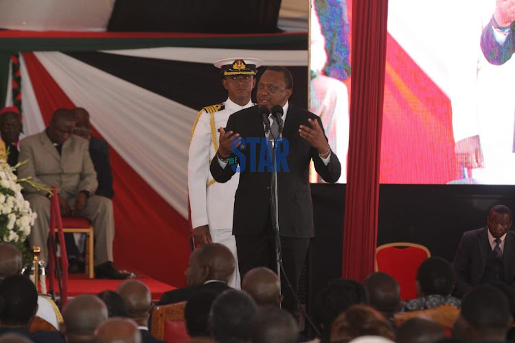 President Uhuru Kenyatta speaking in Kabarak./ANDREW KASUKU