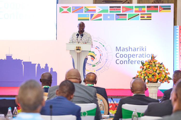 Deputy President Rigathi Gachagua during the opening of the Mashariki Cooperation Conference in Mombasa on January 28, 2024.