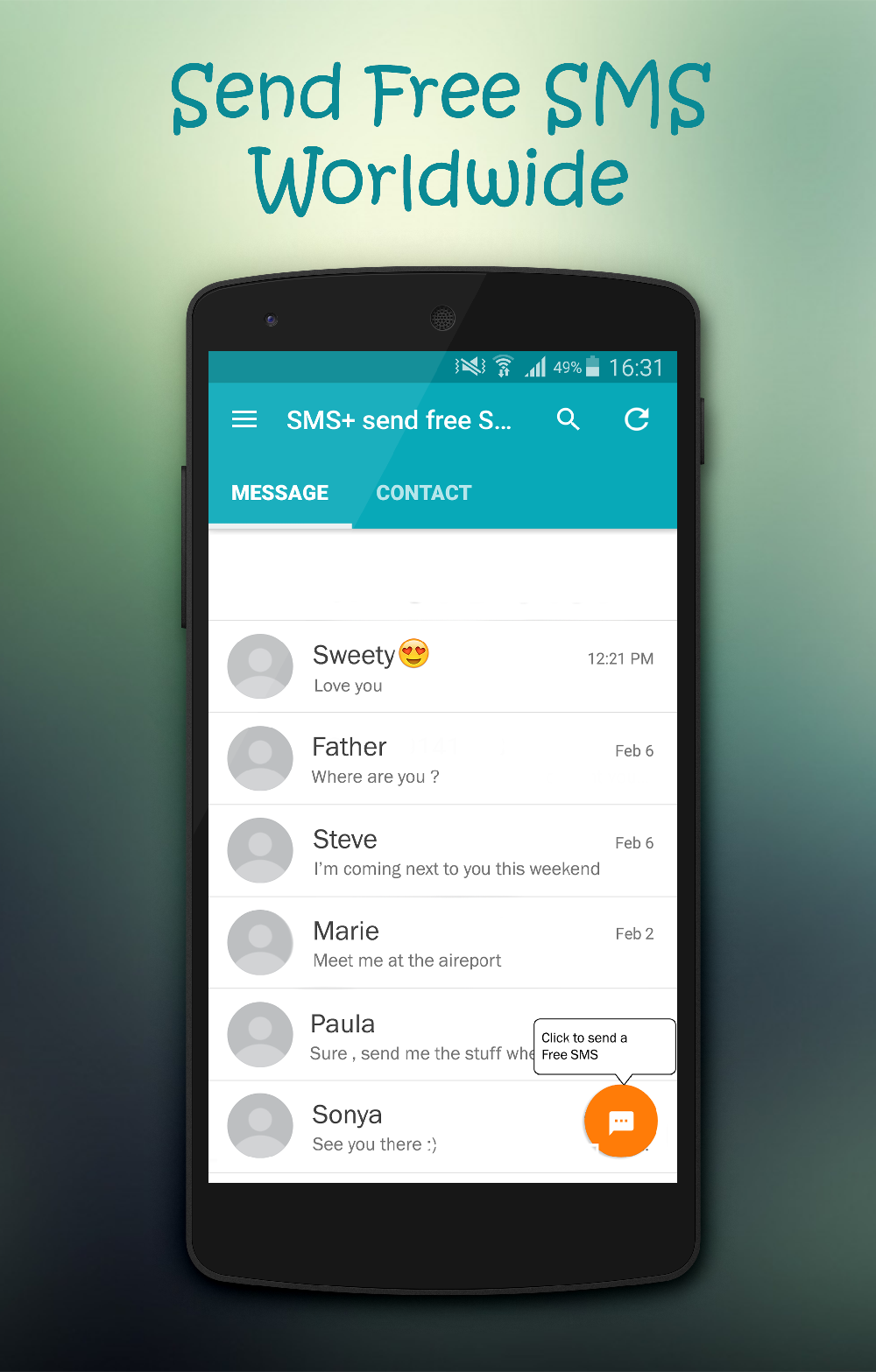 Android application Send FREE SMS WORLDWIDE screenshort