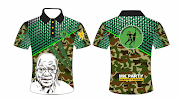 An MK Party golf shirt featuring camo print and the image of former president Jacob Zuma. The party has registered to contest the general elections in May. File photo. 