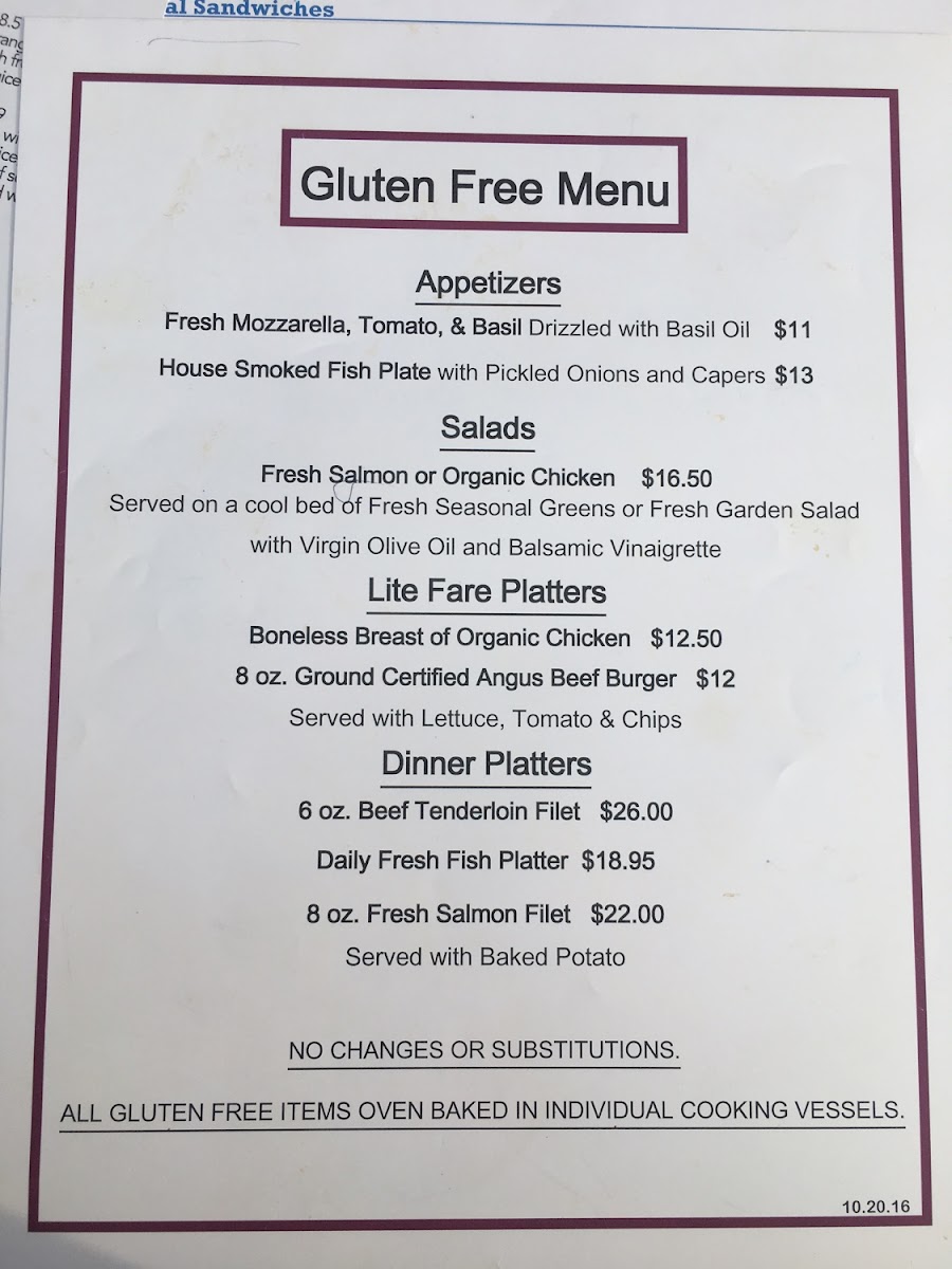 Fager's Island gluten-free menu