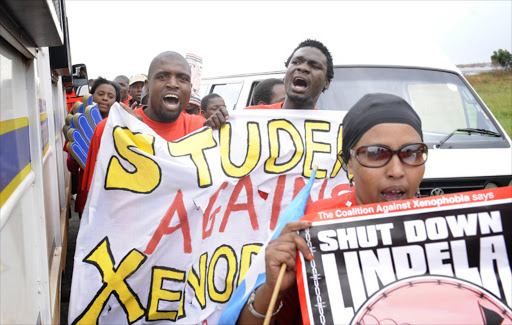 Protesters gathered in front of Lindela repatriation centre in Krugerdorp. Picture credit: Tyrone Arthur