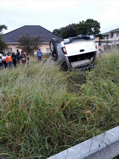 A car overturned in Amalinda this morning Picture: SUPPLIED