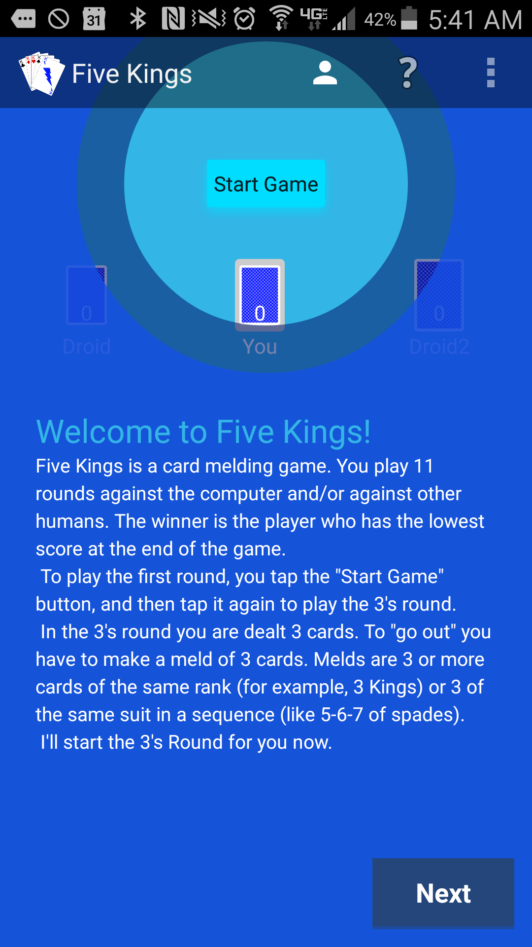 Android application Five Kings screenshort