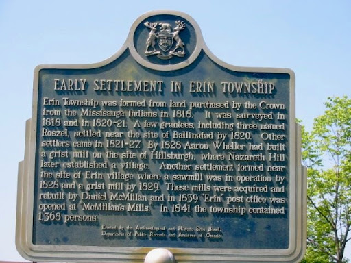 Erin Township was formed from land purchased by the Crown from the Mississauga Indians in 1818. It was surveyed in 1818 and in 1820-21. A few grantees, including three named Roszel, settled near...