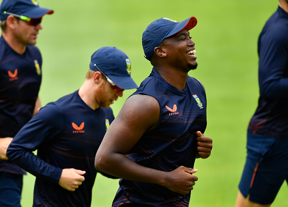 Lungi Ngidi of South Africa during the South African national cricket team training session at Six Gun Grill Newlands on January 09, 2022 in Cape Town, South Africa.