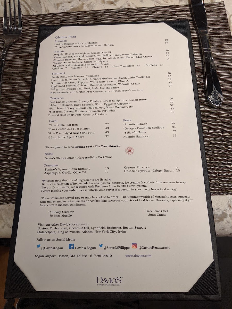 Gluten free menu 10/2019