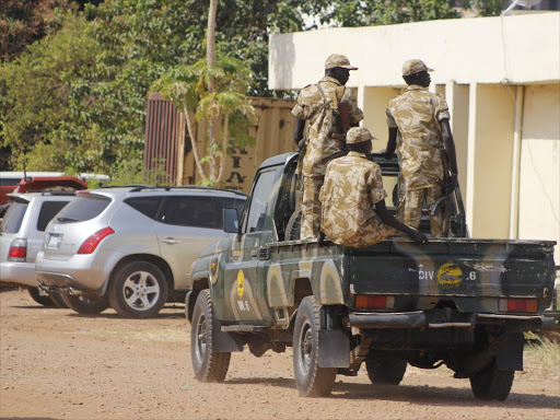 A file photo of South Sudan soldiers during a patrol at Juba International Airport amid escalating fighting outside the capital. /MONICAH MWANGI