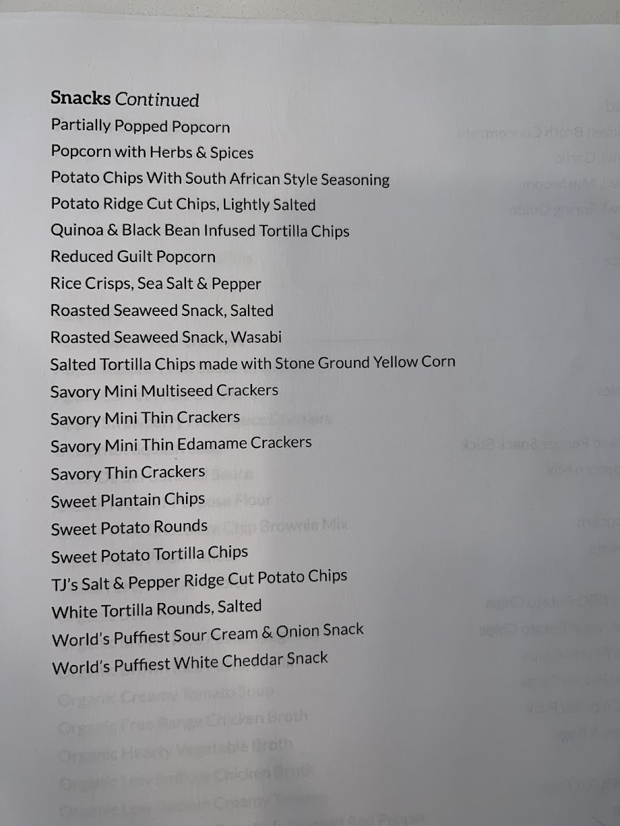 Trader Joe's gluten-free menu