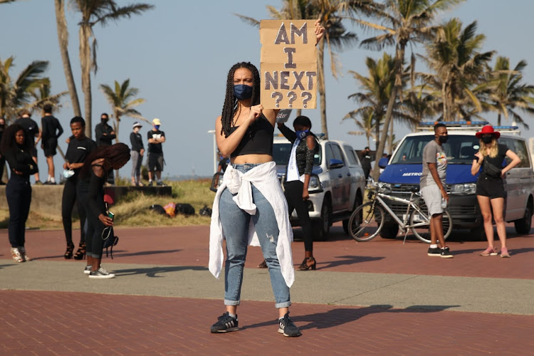 Protesters gathered on Durban's beachfront on Saturday to protest against gender-based violence