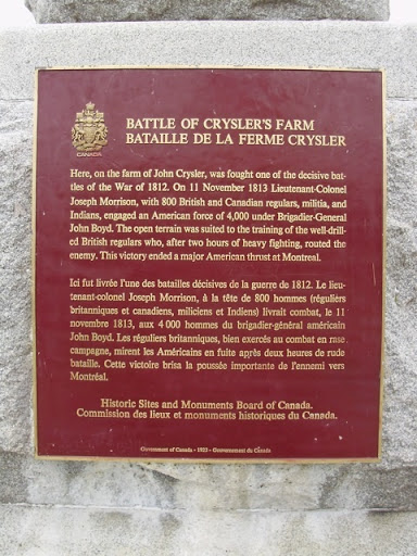 Here, on the farm of John Crysler, was fought one of the decisive battles of the War of 1812. On 11 November 1813 Lieutenant-Colonel Joseph Morrison, with 800 British and Canadian regulars,...