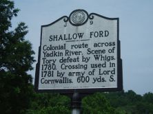 Colonial route across Yadkin River. Scene of Tory defeat by Whigs, 1780. Crossing used in 1781 by army of Lord Cornwallis. 600 yds. S.Plaque via North Carolina Highway Historical Marker Program,...