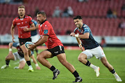 Jaco Visagie of the Lions handles the ball during their United Rugby Championship (URC) match against Munster at Ellis Park Stadium in Johannesburg.