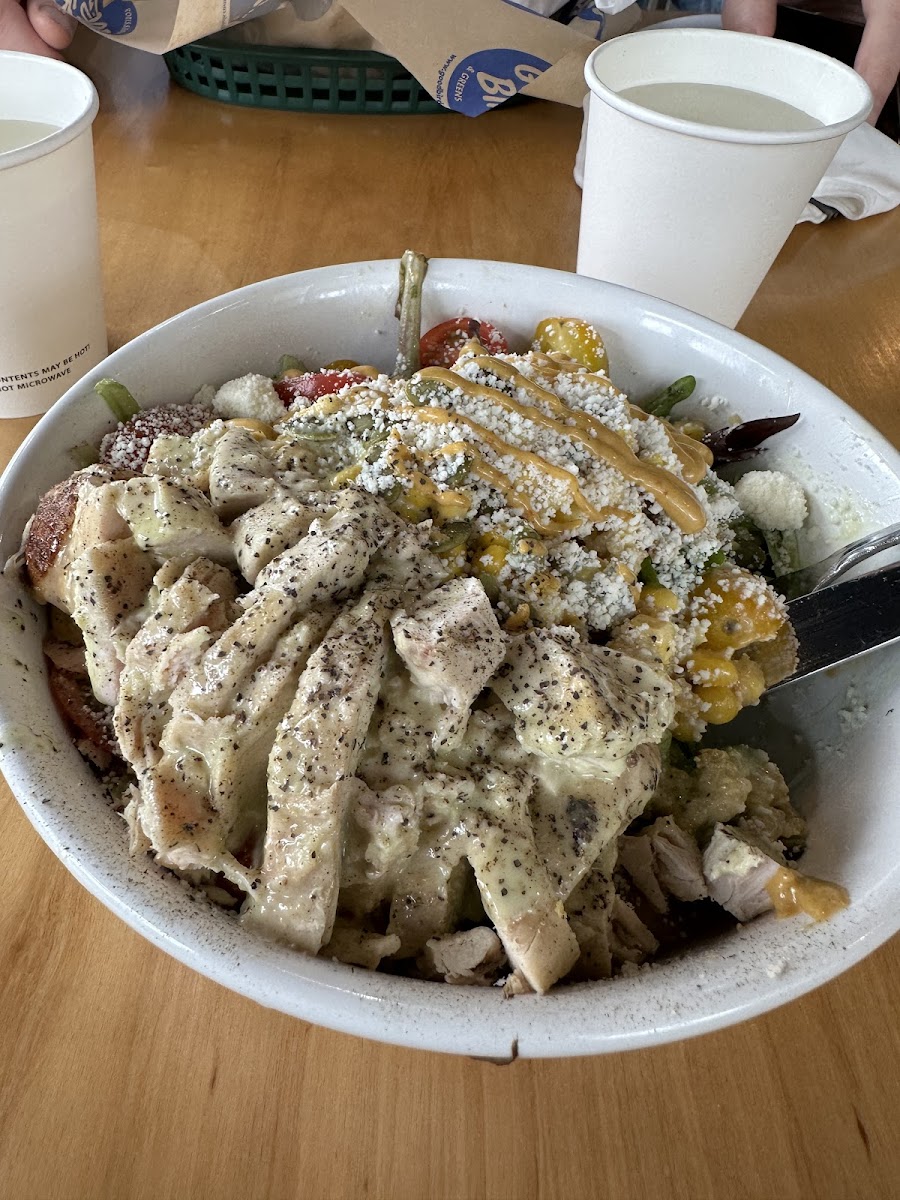 Sunrise bowl with chicken -- delicious!