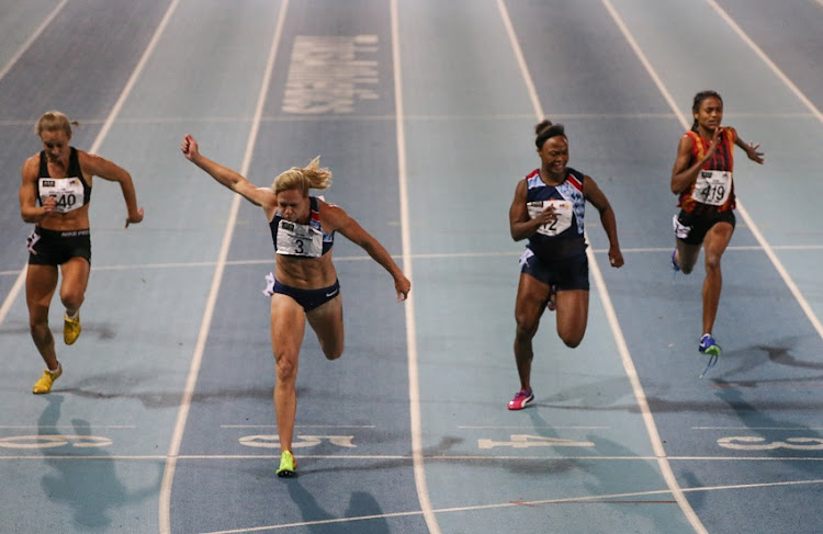 Carina Horn of AGN wins the women's 100m final during day 2 of the ASA Senior and Combined Events Track & Field Championships at Tuks Athletics Stadium on March 16, 2018 in Pretoria, South Africa.