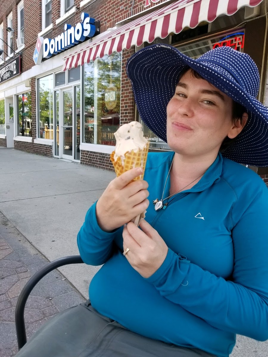 Blissfully consuming my first waffle cone in 9+ years