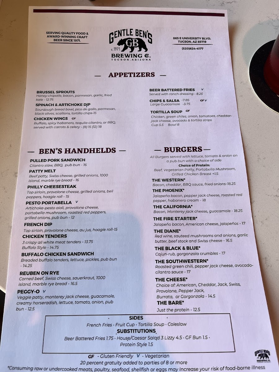 Gentle Ben's Brewing gluten-free menu