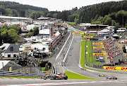 Lewis Hamilton on the Eau Rouge section of the Spa circuit in Belgium