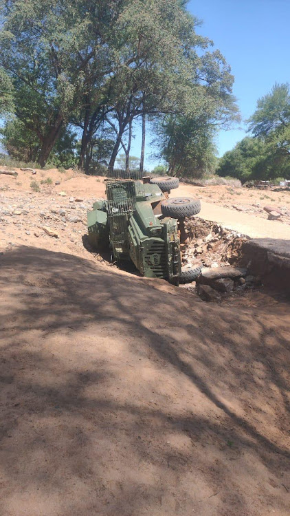 Police anti-mine vehicle that was involved in accident.