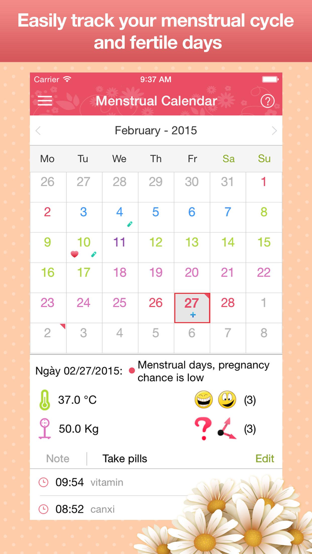 Android application Menstrual Calendar screenshort