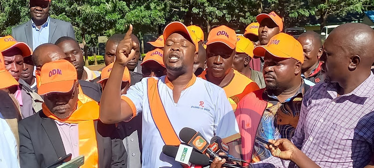 ODM party officials in Kisii during a press briefing on April 17, 2024