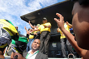 President Cyril Ramaphosa greets community members at a meeting in Seshego on Tuesday.