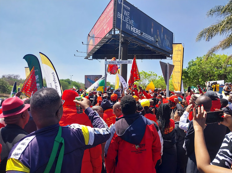 EFF and ANC supporters at the renaming of William Nicol Drive to Winnie Mandela Drive on Tuesday. PICTURE: TIMESLIVE/PHATHU LUVHENGO.