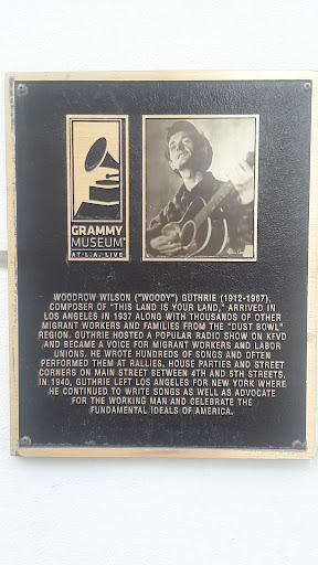 Woodrow Wilson (Woody) Guthrie (1912-1967) composer of "This Land is your Land," arrived in Los Angeles in 1937 along with thousands of other migrant workers and families from the "Dust Bowl"...