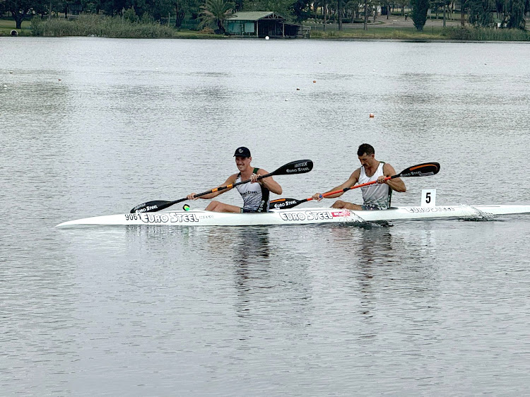 Hamish Lovemore, front, and Andy Birkett won the 500m K2 Final at the SA Sprint Championships on Friday to earn a spot on the Olympic sprint team.