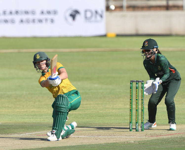Anneke Bosch bats for the Proteas in the first Women's T20 International against Bangladesh at Willowmoore Park in Benoni on Sunday. Picture: LEE WARREN