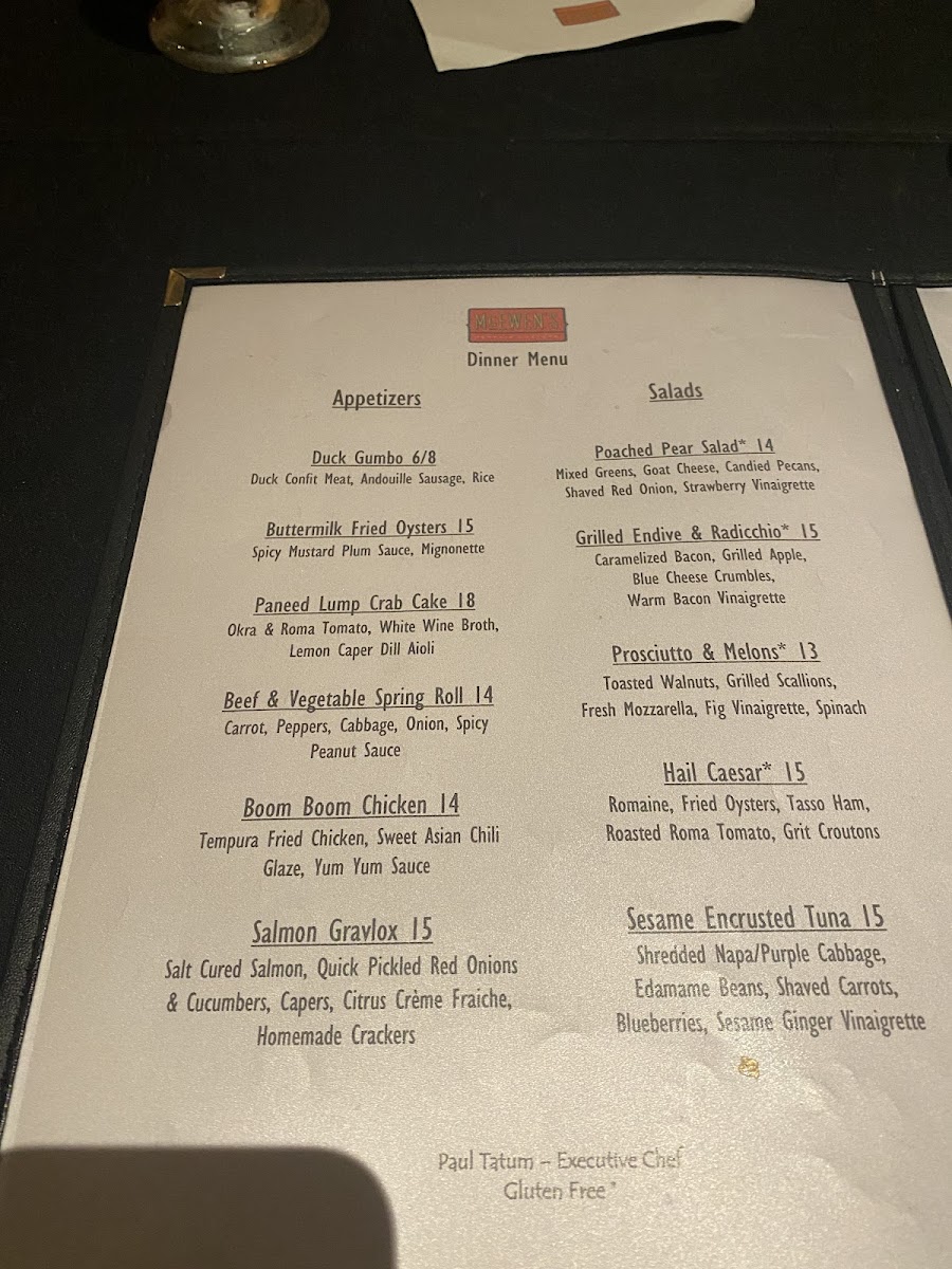 McEwen's gluten-free menu