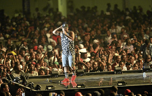 Cassper Nyovest sports expensive Maison Margiela sneakers at his 'Fill Up The Dome' concert in October 2015 at the TicketPro Dome in Johannesburg.