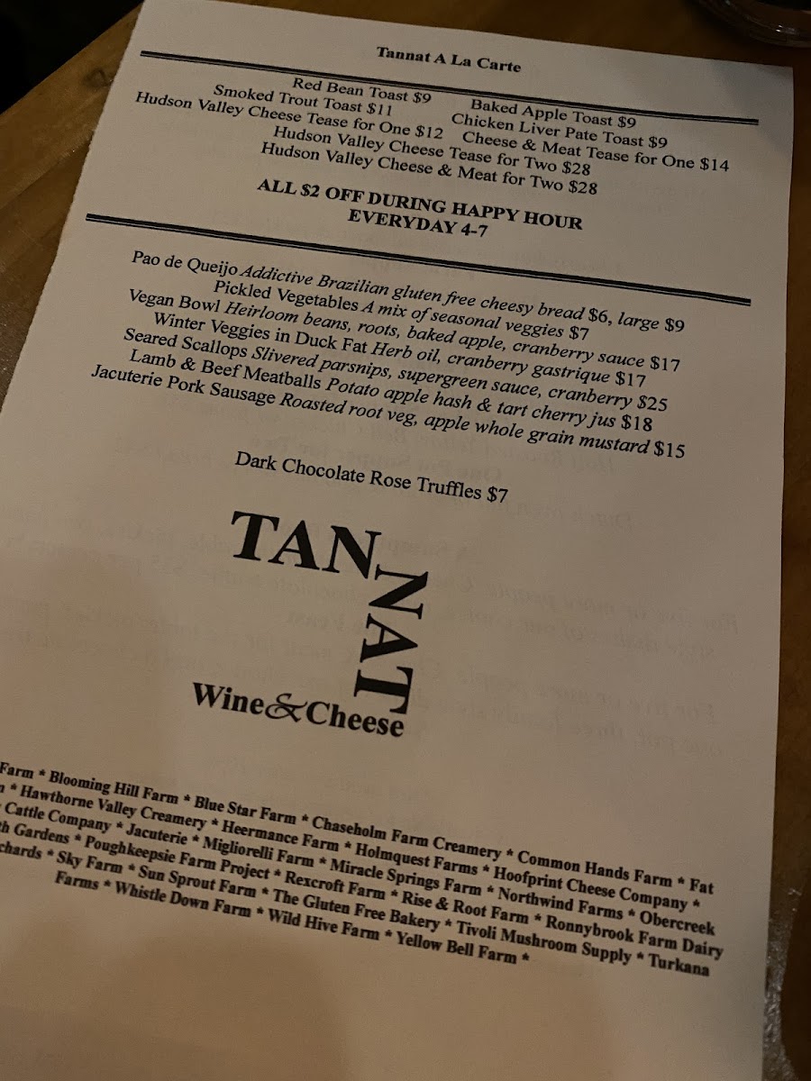 Tannat gluten-free menu