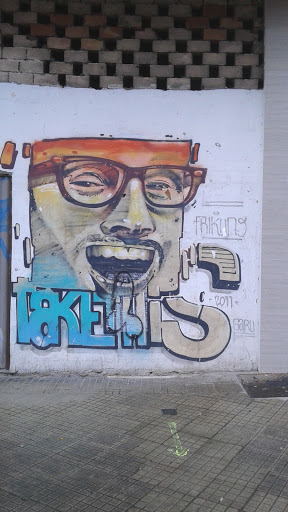 Mural hombre con gafas y sonriendo