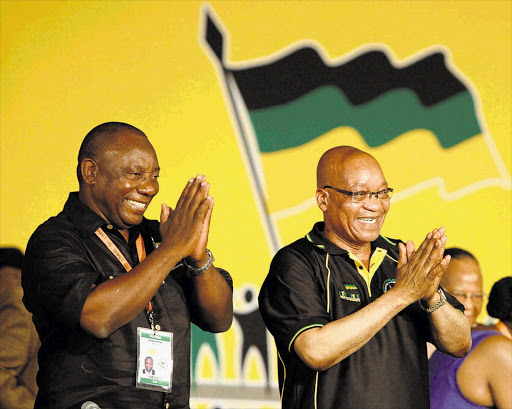 Deputy President Cyril Ramaphosa, left, and President Jacob Zuma at the ANC conference in Mangaung. File photo.