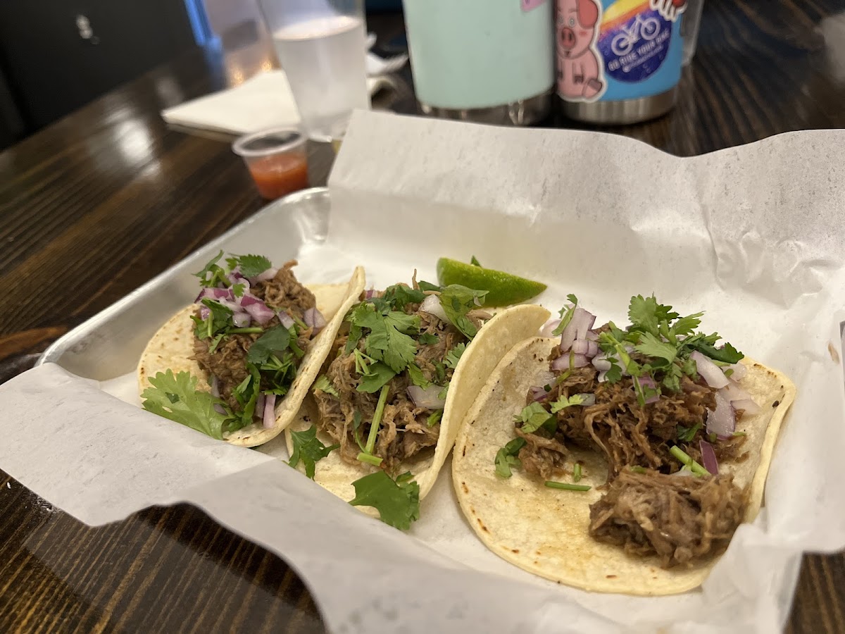 Barbacoa on outside + carnitas in middle