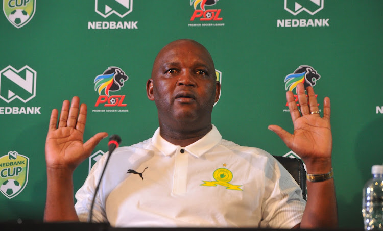 Pitso Mosimane speaks to the media at PSL Offices in Johannesburg on February 6 2020.
