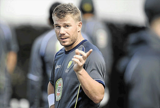 Australia's David Warner during a training session before today's third Ashes Test match against England at Old Trafford cricket ground in Manchester