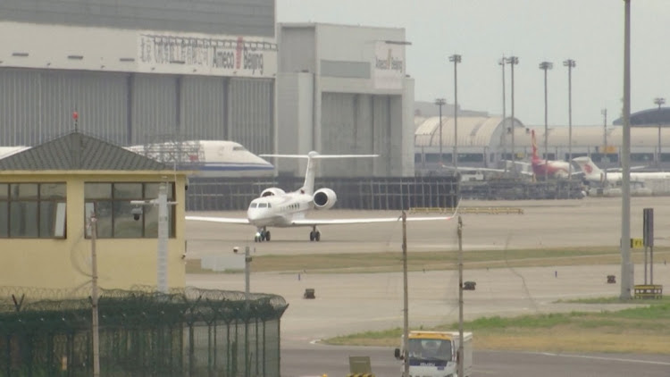 The private jet of Tesla CEO Elon Musk taxis on the runway at the airport in Beijing, China, on April 28 in this screen grab taken from a video. Picture: REUTERS TV