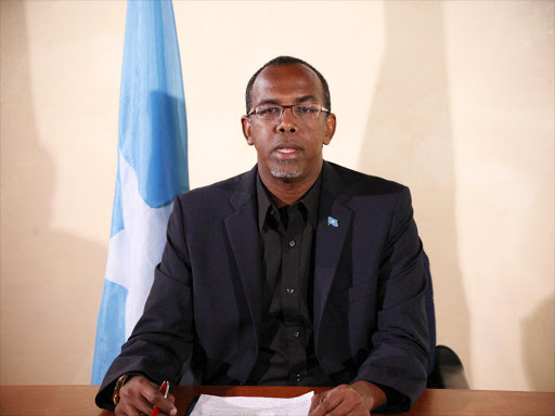 Former Somalia ambassador to Kenya, Mohamed Ali Nur, during a past press conference. The former envoy intends to run for president in the October 30 elections /ADOW MOHAMED