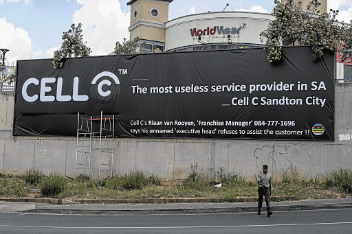 LOUD AND CLEAR: A customer with an axe to grind with cellular operator Cell C goes public in a big way with a complaint along Johannesburg's busy Beyers Naudé Drive