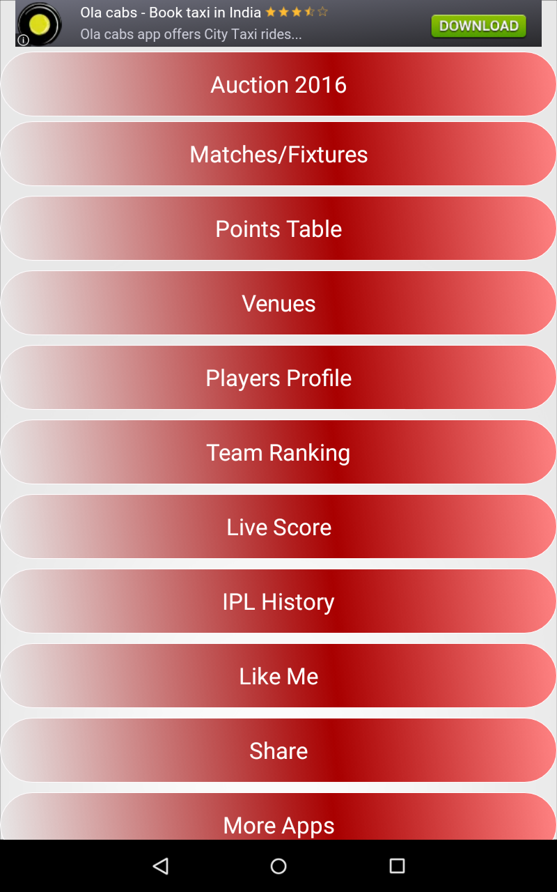 Android application IPL 2016 screenshort