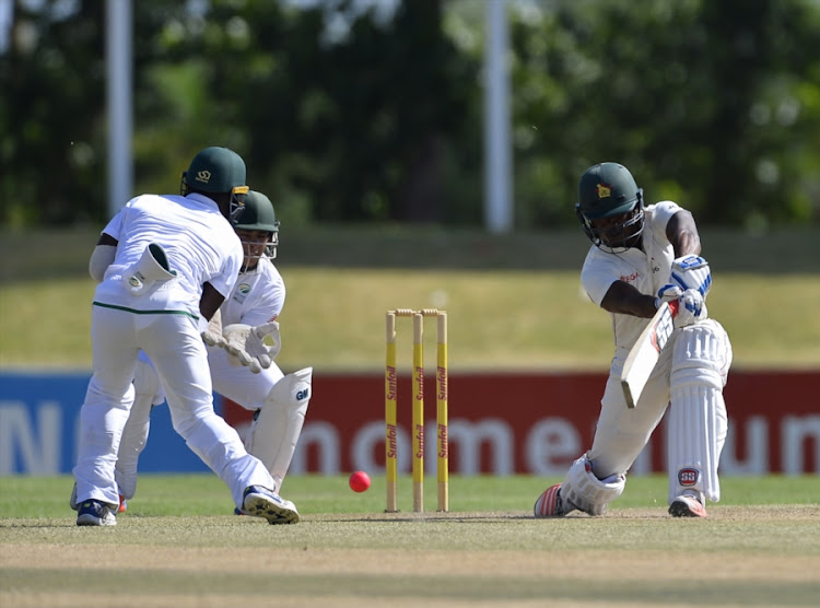 Chamu Chibhabha of Zimbabwe during day 3 of the 3 Day Tour match between SA Invitation XI and Zimbabwe at Eurolux Boland Park on December 22, 2017 in Paarl, South Africa.