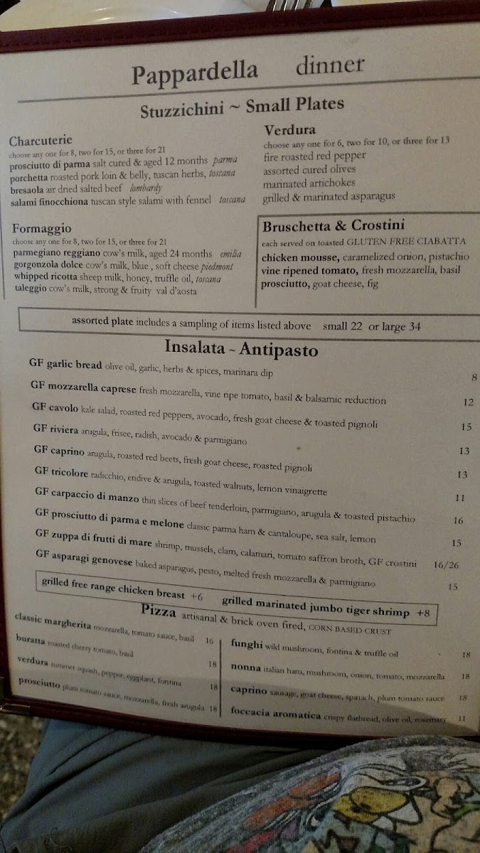 Pappardella gluten-free menu